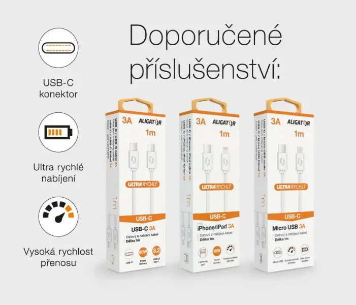 Chytrá nabíječka do sítě ALIGATOR Power Delivery 20W - USB-C + USB výstup, bez kabelu (lze použít i pro iPhone 12, 13, 14) bílá