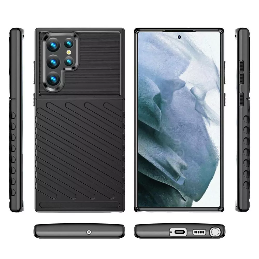 Odolnější gumové pouzdro Armored Thunder na mobil Samsung Galaxy S23 Ultra Černé