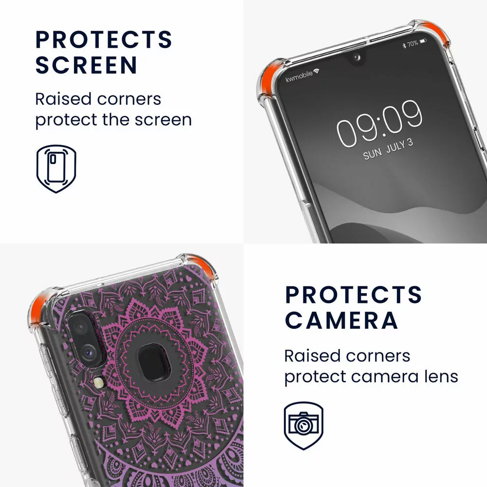 Pevné silikonové pouzdro kwmobile Crossbody na mobil Samsung Galaxy A40 Indian sun - čiré s popruhem