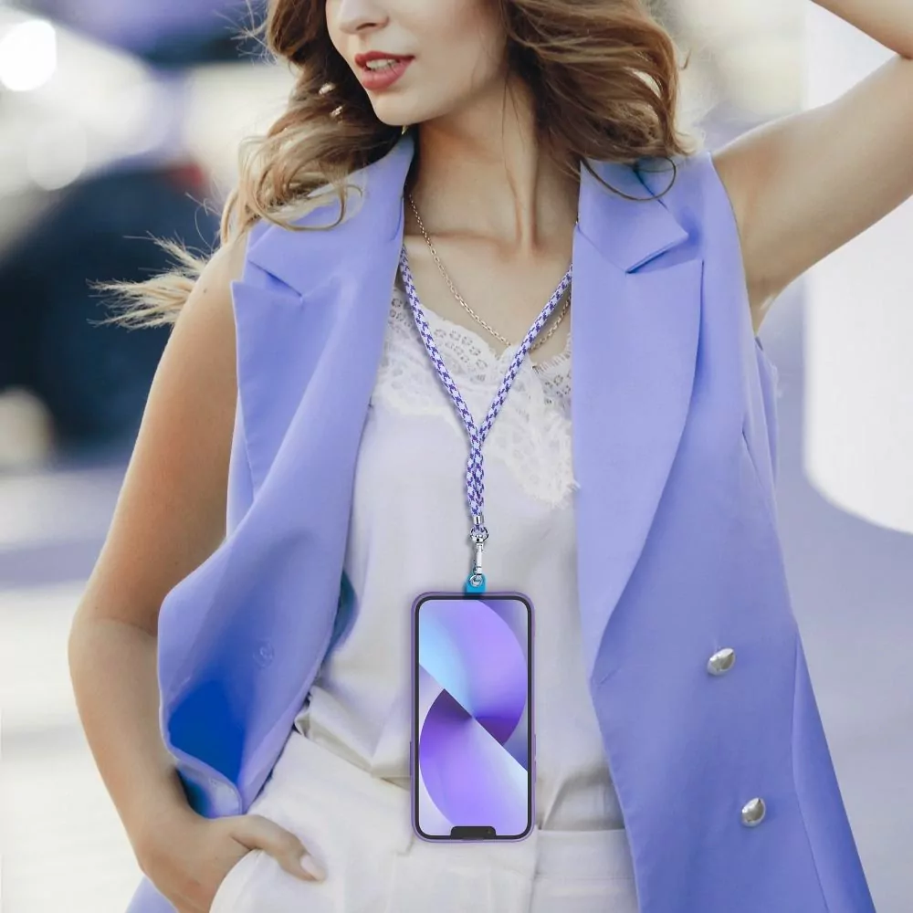 Univerzální dlouhý popruh SWING 6mm Crossbody přes rameno nebo kolem krku - bílo fialový