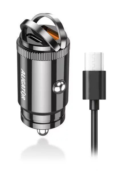 Rychlá autonabíječka ALIGATOR s odnímatelným kabelem, CL ALIGATOR PD30W USB,USB-C / USB-C kabel pro telefony ( i Apple iPhone 15)