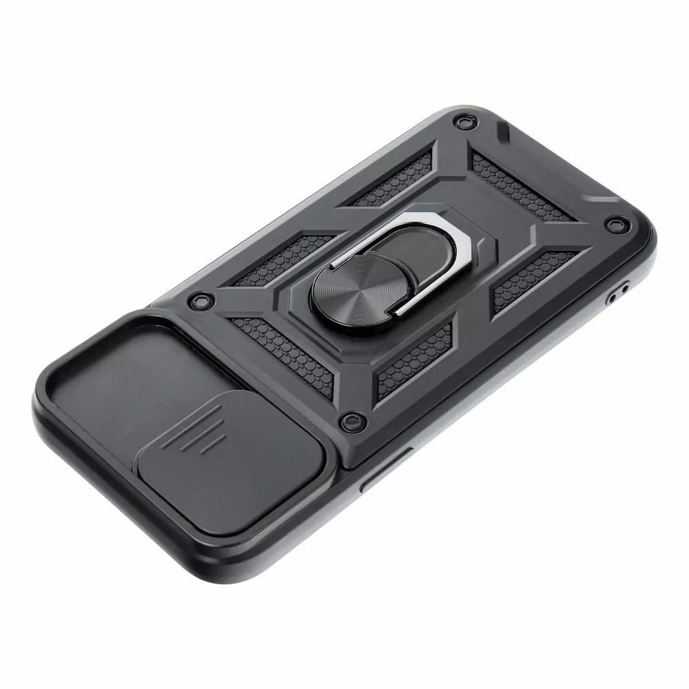 Odolné pouzdro Armor CamShield na mobil Samsung Galaxy A25 5G černé s krytkou fotoaprátů a stojánkem