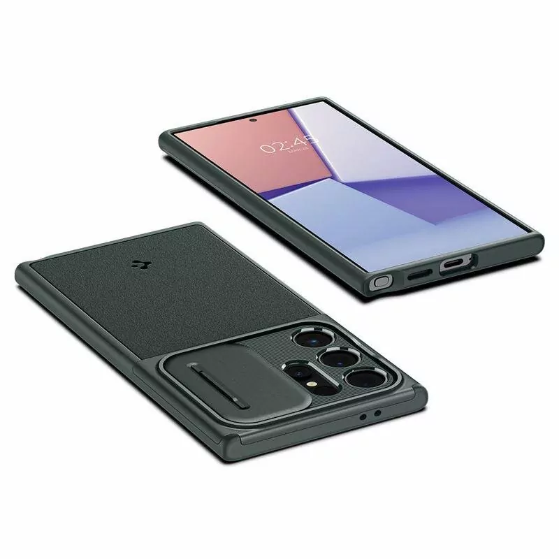 Silikonové pouzdro Spigen OPTIK ARMOR na mobil Samsung Galaxy S24 Ultra Zelené s krytkou fotoaparátů