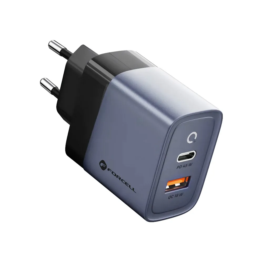 Síťový nabíjecí adaptér Forcell F-Energy GaN s výstupem USB C a USB s nabíjením PD a QC 4.0, 45W (bez kabelu)