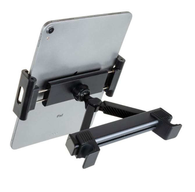 Držák do auta pro velké tablety FIXED Tab Passenger Max s uchycením do opěrky hlavy a posuvným ramenem, šedý
