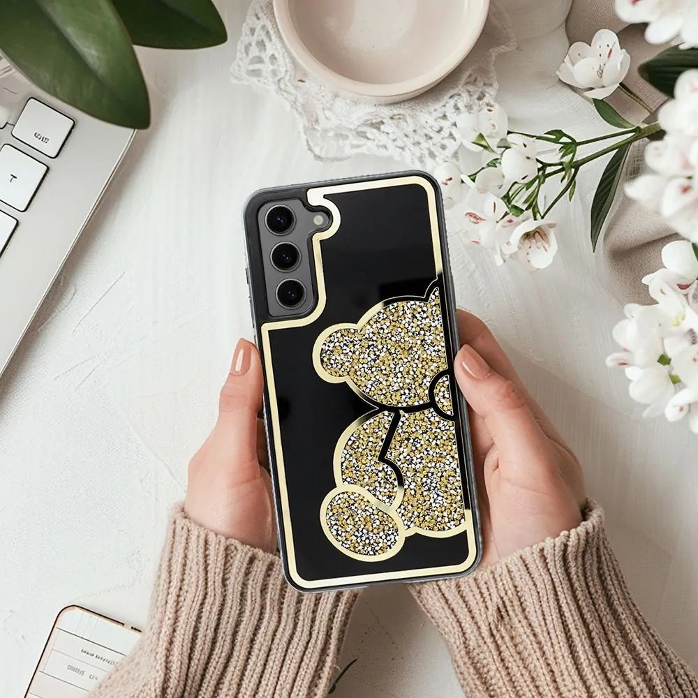 Třpytivé pouzdro Coolcase TEDDY BEAR  - Samsung Galaxy A35 5G zlatavé