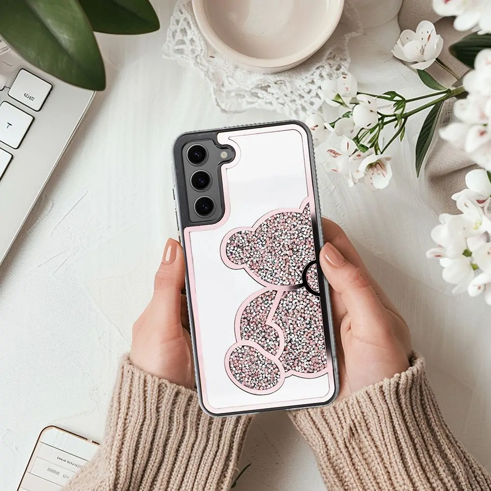 Třpytivé pouzdro Coolcase TEDDY BEAR  - Samsung Galaxy A35 5G růžové