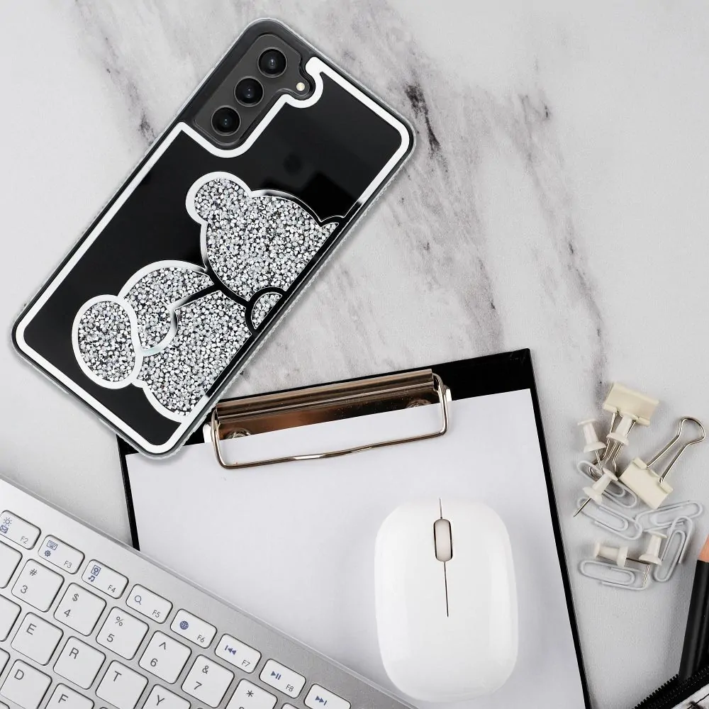 Třpytivé pouzdro Coolcase TEDDY BEAR  - Samsung Galaxy A35 5G stříbrné