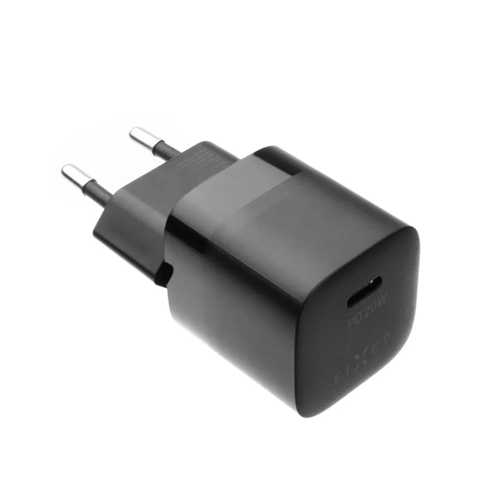 Rozpojitelná nabíječka do sítě FIXED Mini s USB-C výstupem a USB-C/Lightning kabelu, podpora PD, 1 metr, MFI, 20W, černá