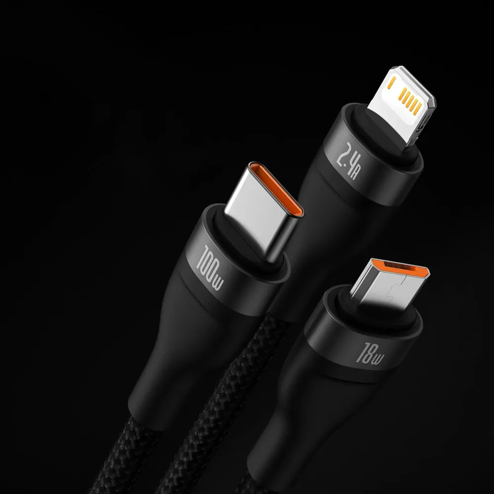Kabel 3v1 Baseus Flash Series II 100W 1,2m černý
