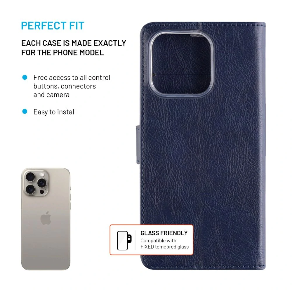 Knížkové flip pouzdro Fixed Opus - Apple iPhone 16 Pro, modré