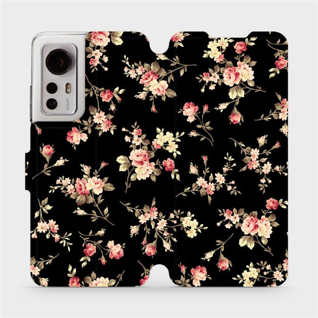 Knížkové flip pouzdro Mobiwear - Xiaomi 12 - VD02S Květy na černé - VÝPRODEJ