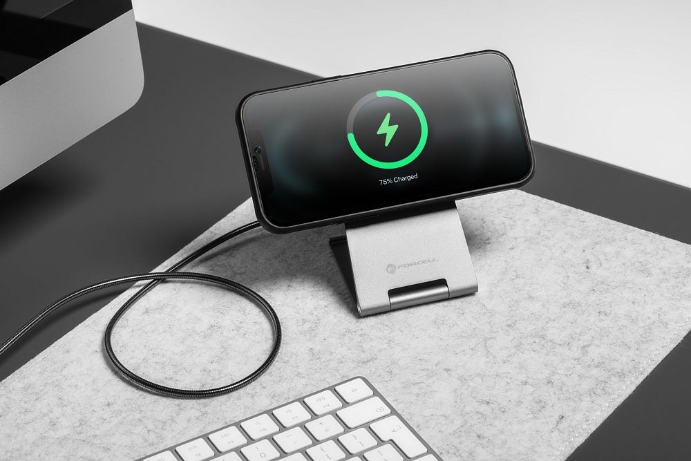 Dokovací stanice Forcell Flip Charge Qi2 15W stříbrná