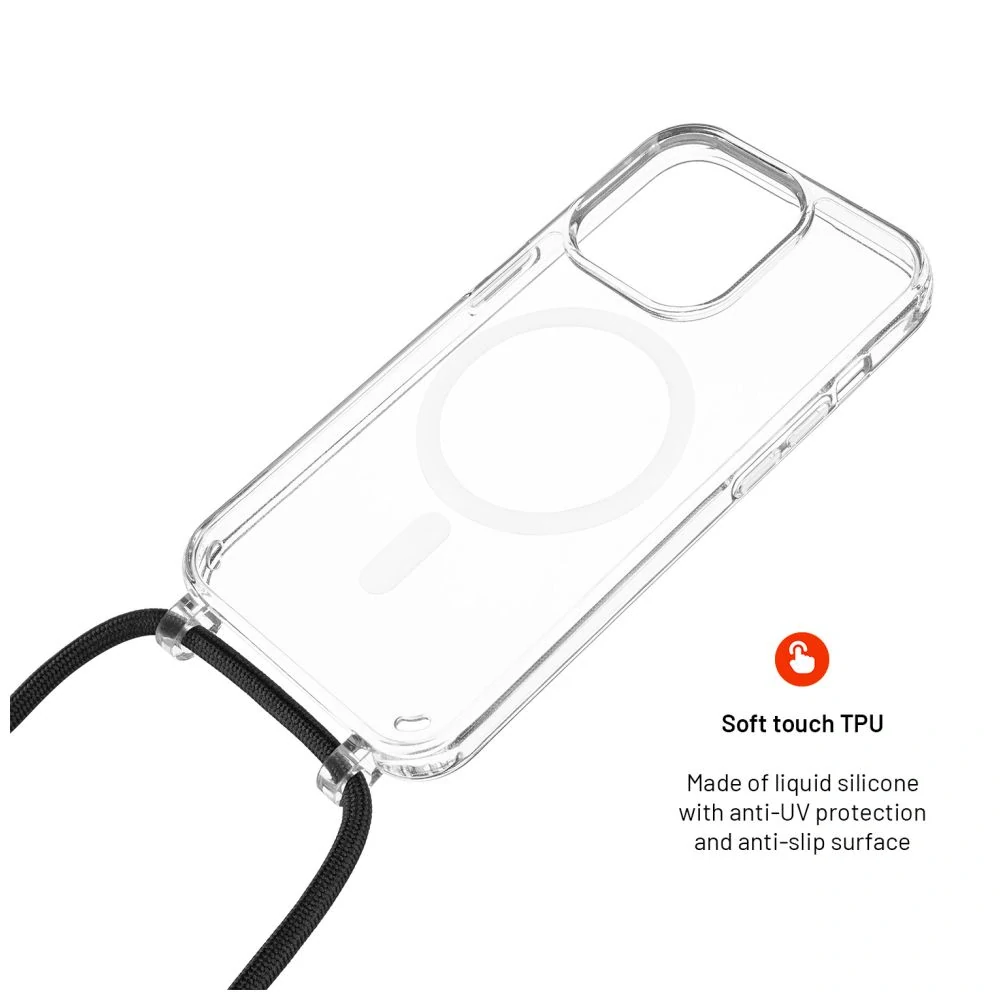 FIXED MagPure Neck Crossbody - Apple iPhone 16e / iPhone 17e s MagSafe a růžovou šňůrkou na krk