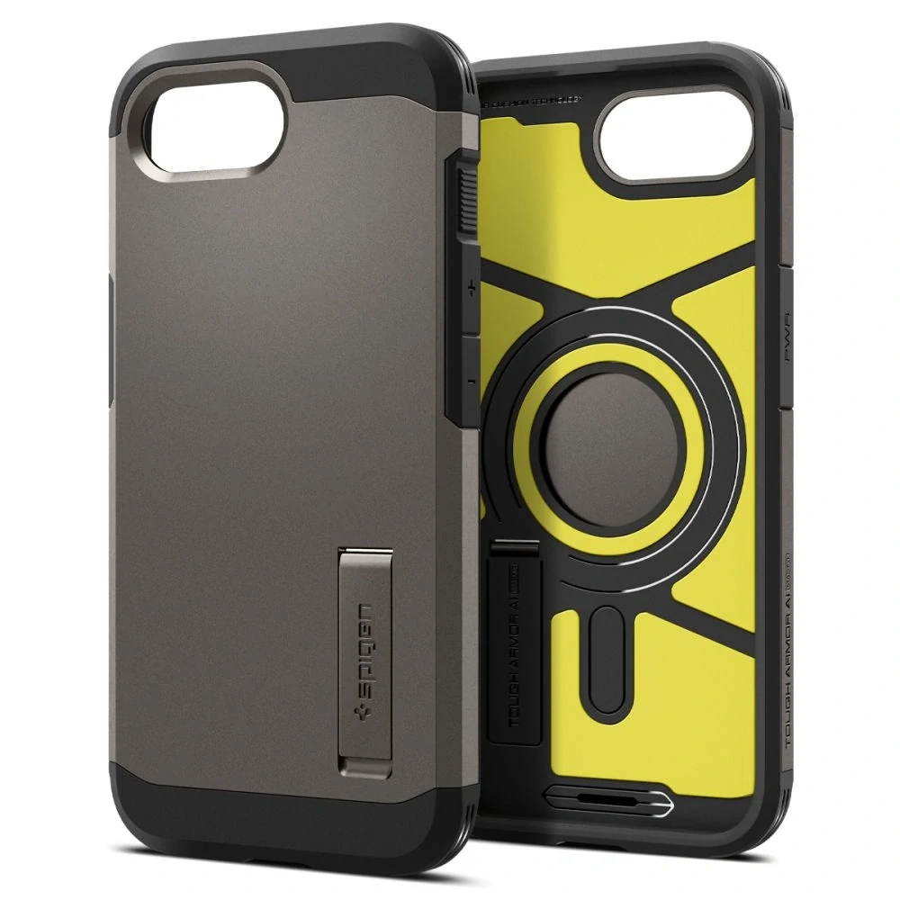 Spigen Tough Armor MagSafe iPhone 16e / iPhone 17e šedý se stojánkem