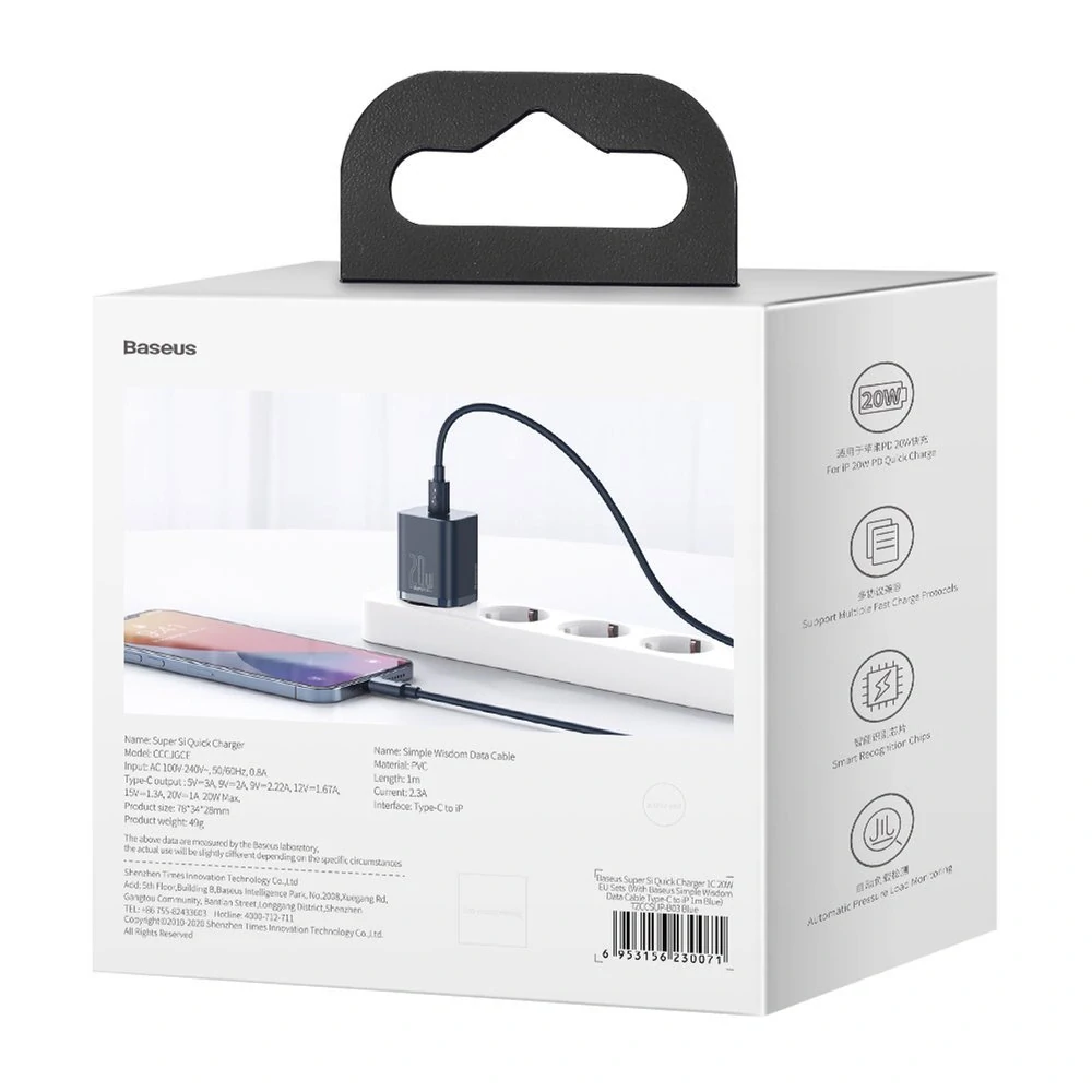 Rychlonabíječka Baseus Super Si 1C 20W + USB-C – Lightning 1 m – modrá
