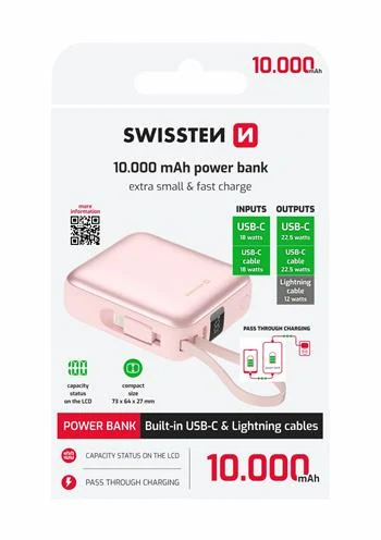 Swissten nabíječka powerbanka 10000 růžová