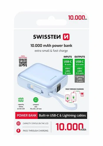 Swissten nabíječka powerbanka 10000 modrá