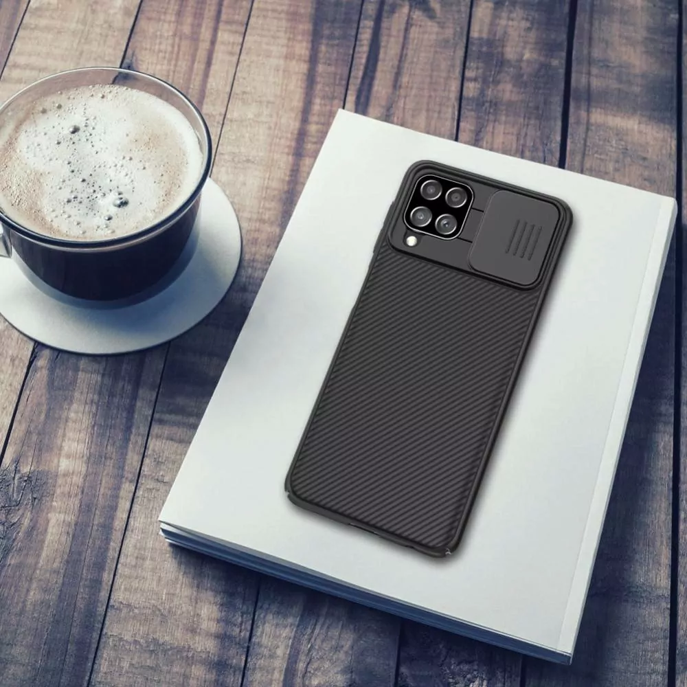 Silikonové pouzdro Nillkin CamShield na mobil Samsung Galaxy A22 4G černé s krytkou fotoaparátu