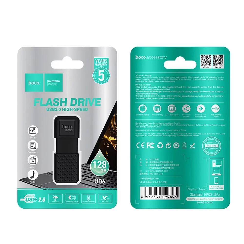 Fleška USB Flash disk HOCO Inteligent UD6 s kapacitou 128 GB USB 2.0 s konektorem USB