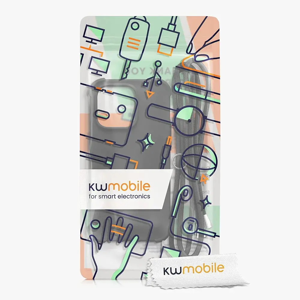 Pevné silikonové pouzdro kwmobile Crossbody na mobil Apple iPhone 14 Pro černé s popruhem přes rameno nebo na krk