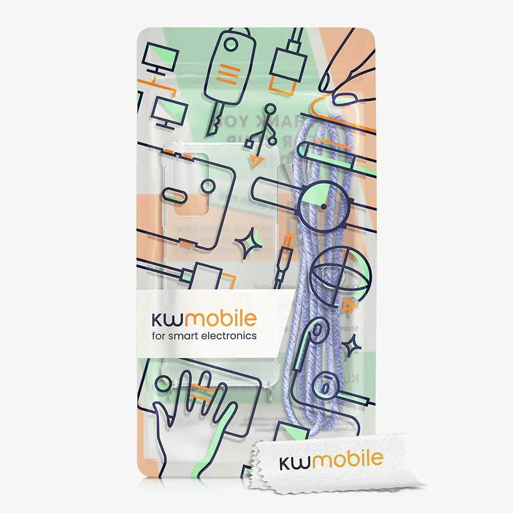 Pevné silikonové pouzdro kwmobile Crossbody na mobil Xiaomi Redmi Note 11 Pro 5G čiré s fialovým popruhem přes rameno nebo na krk