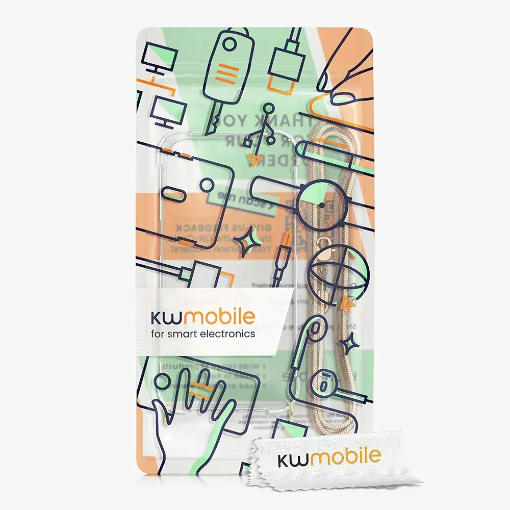 Pevné silikonové pouzdro kwmobile Crossbody na mobil Apple iPhone 14 Pro čiré s kovovým popruhem přes rameno nebo na krk - Rose Gold