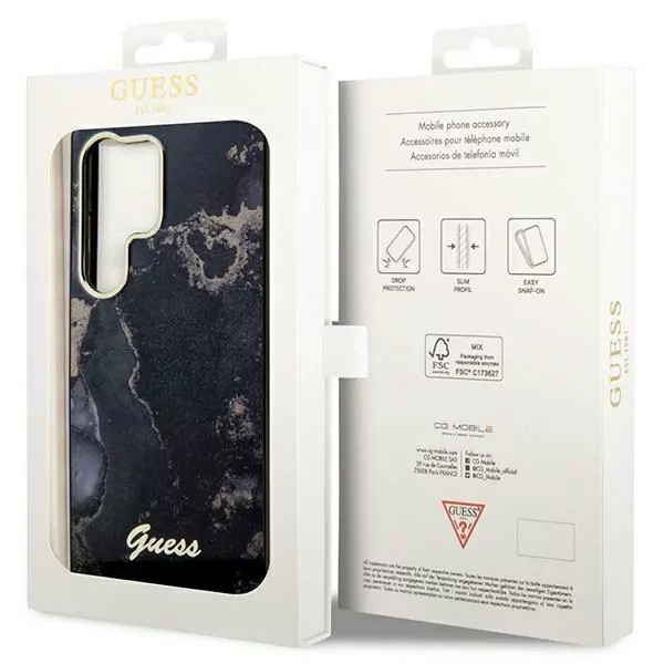 Originální pouzdro Guess GUHCS23LHTMRSK na mobil Samsung Galaxy S23 Ultra - Golden Marble Collection