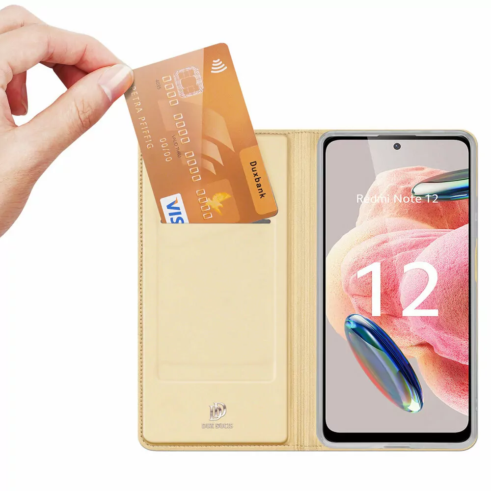 Prémiové flipové pouzdro DUX DUCIS SKIN na mobil Xiaomi Redmi Note 12 4G zlatavé