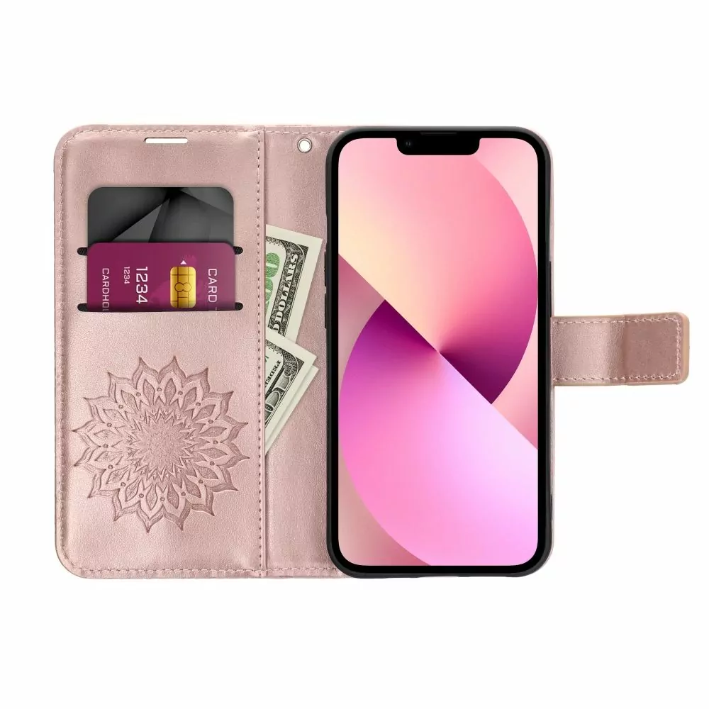 Flipové pouzdro Coolcase Mezzo na mobil Apple iPhone 15 Pro - Růžová mandala