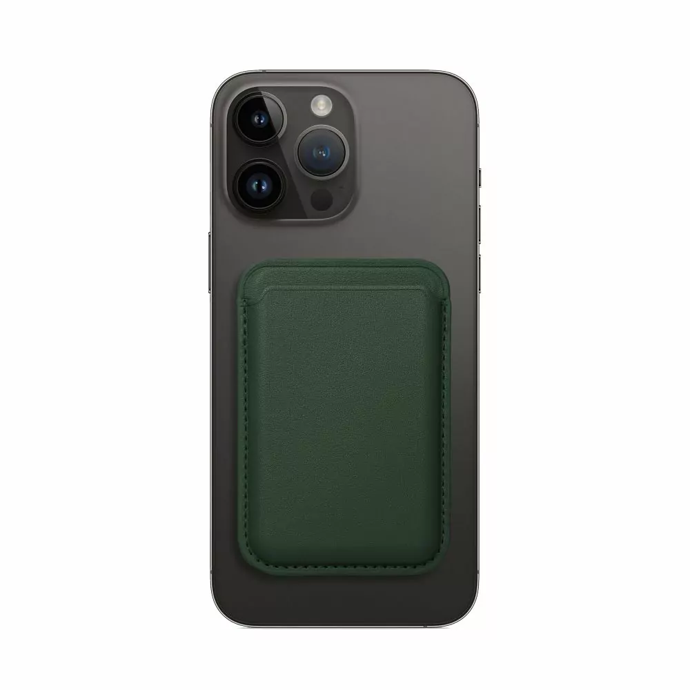 Magnetická peněženka z eko kůže kompatibilní s Mag Safe pro telefony Apple iPhone - tmavě zelená
