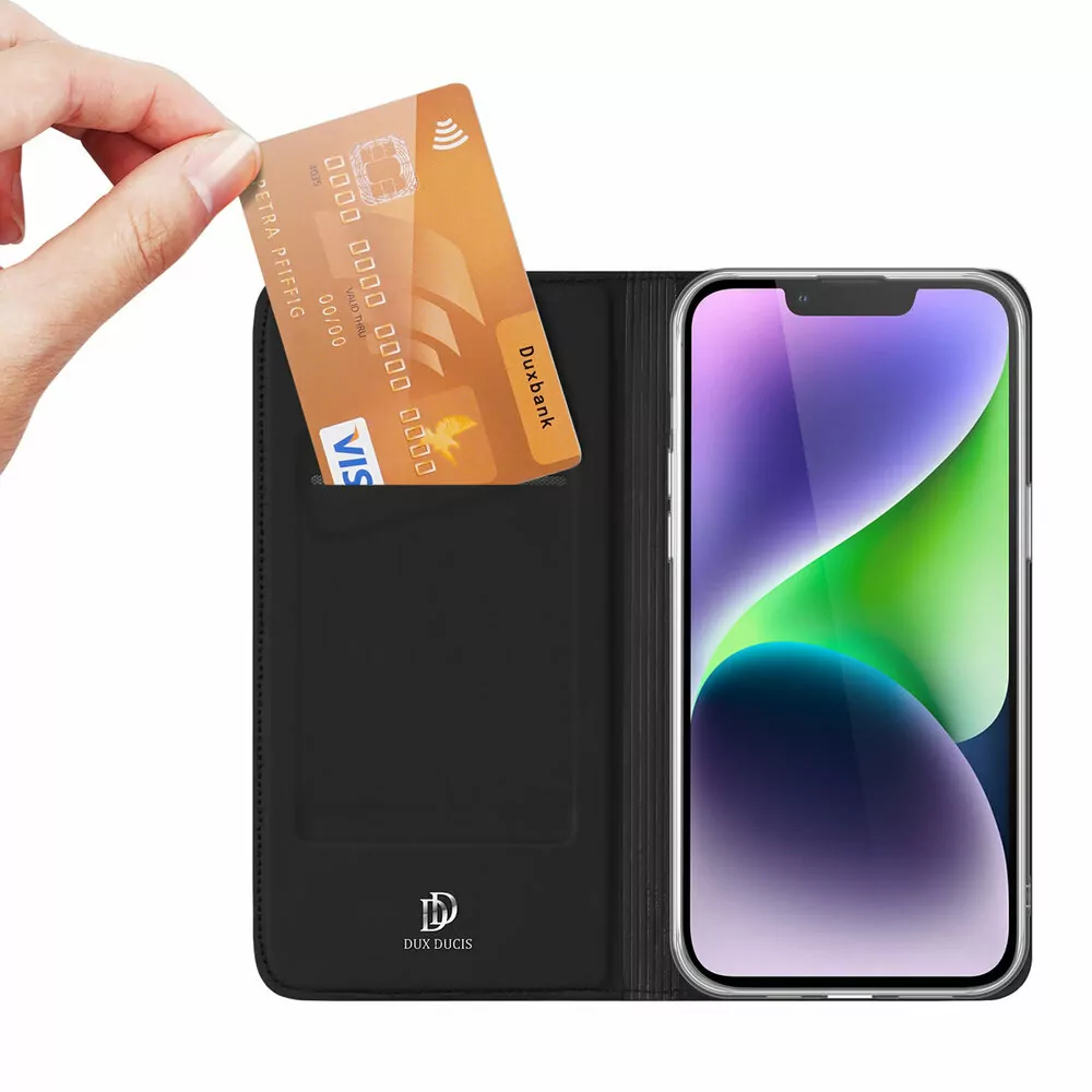 Prémiové flip pouzdro DUX DUCIS SKIN na mobil Apple iPhone 15 Plus - černé