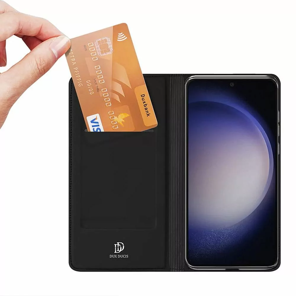 Prémiové flipové pouzdro DUX DUCIS SKIN na mobil Samsung Galaxy S23 FE Černé