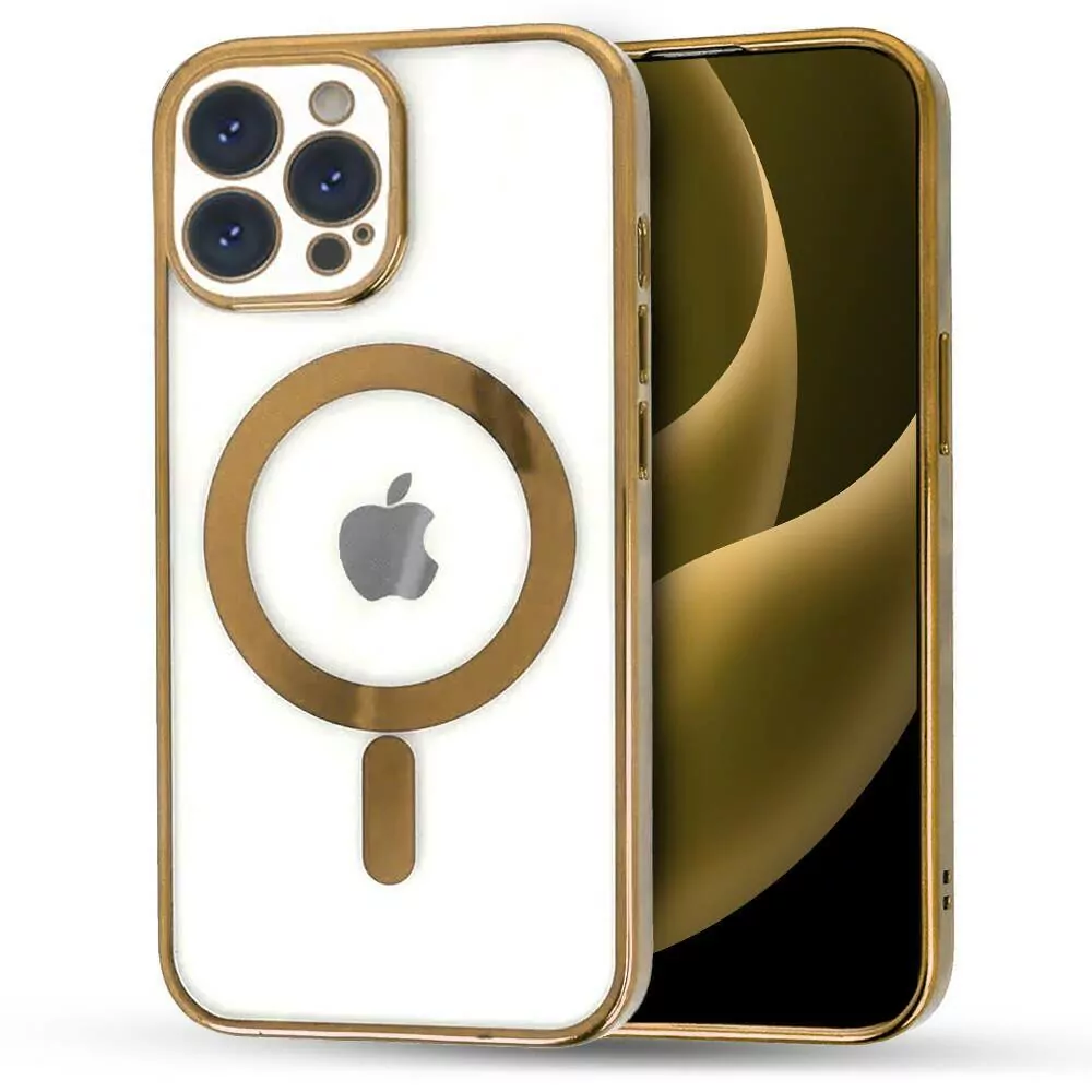 Silikonové pouzdro Nexeri na mobil Apple iPhone 14 Pro s podporou MagSafe a ochranou čoček fotoaparátu - zlatavé