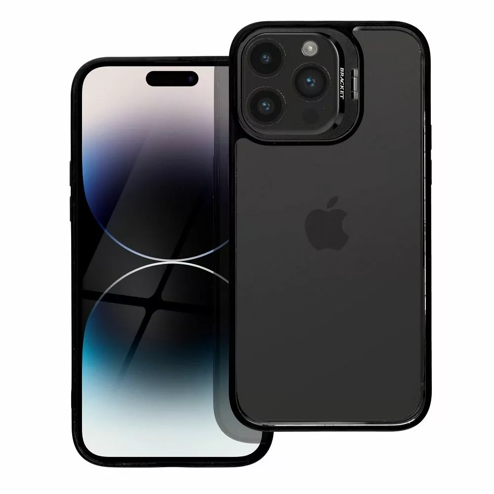 Ochranné pouzdro BRACKET na mobil Apple iPhone 14 Pro Černé se stojánkem a krytkami fotoaparátu