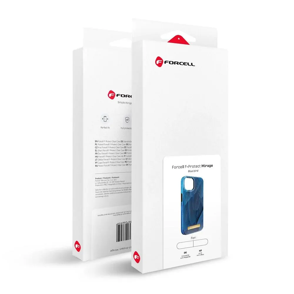 Prémiové pouzdro FORCELL F-PROTECT Mirage 4D s MagSafe na mobil Apple iPhone 15 Pro - Modrá pírka