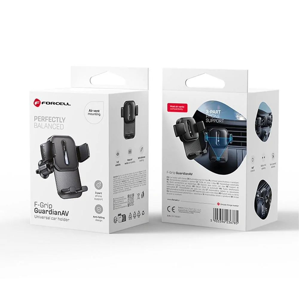 Držák do auta FORCELL F-Grip GuardianAV s uchycením do mřížky klimatizace - černý