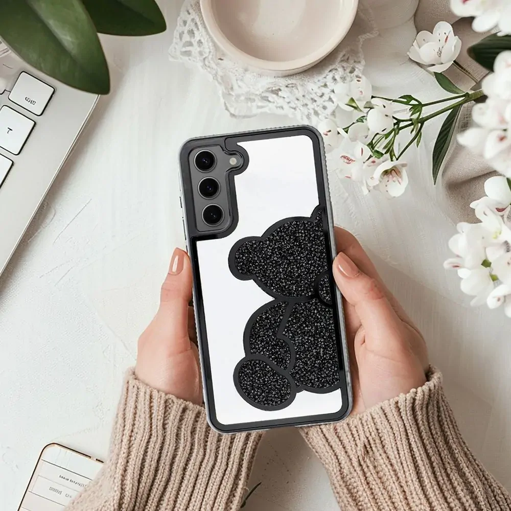 Třpytivé pouzdro Coolcase TEDDY BEAR  - Samsung Galaxy A35 5G černé