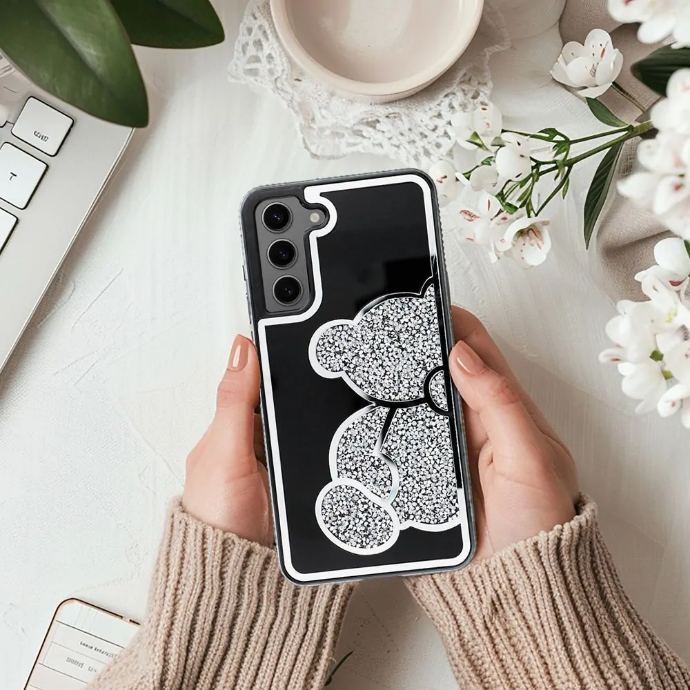 Třpytivé pouzdro Coolcase TEDDY BEAR  - Samsung Galaxy A25 5G stříbrné