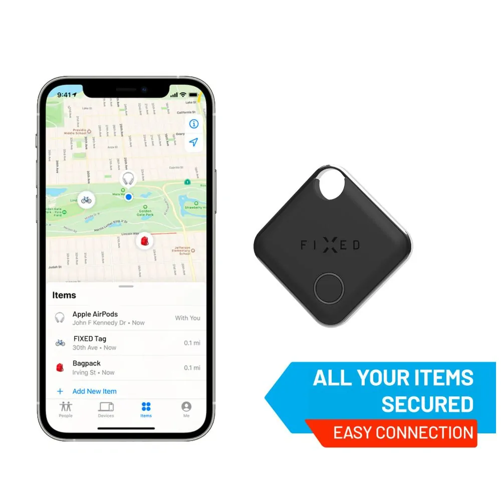 Chytrý lokátor smart tracker FIXED Tag kompatibilní s Apple Find My (Najít) - černý