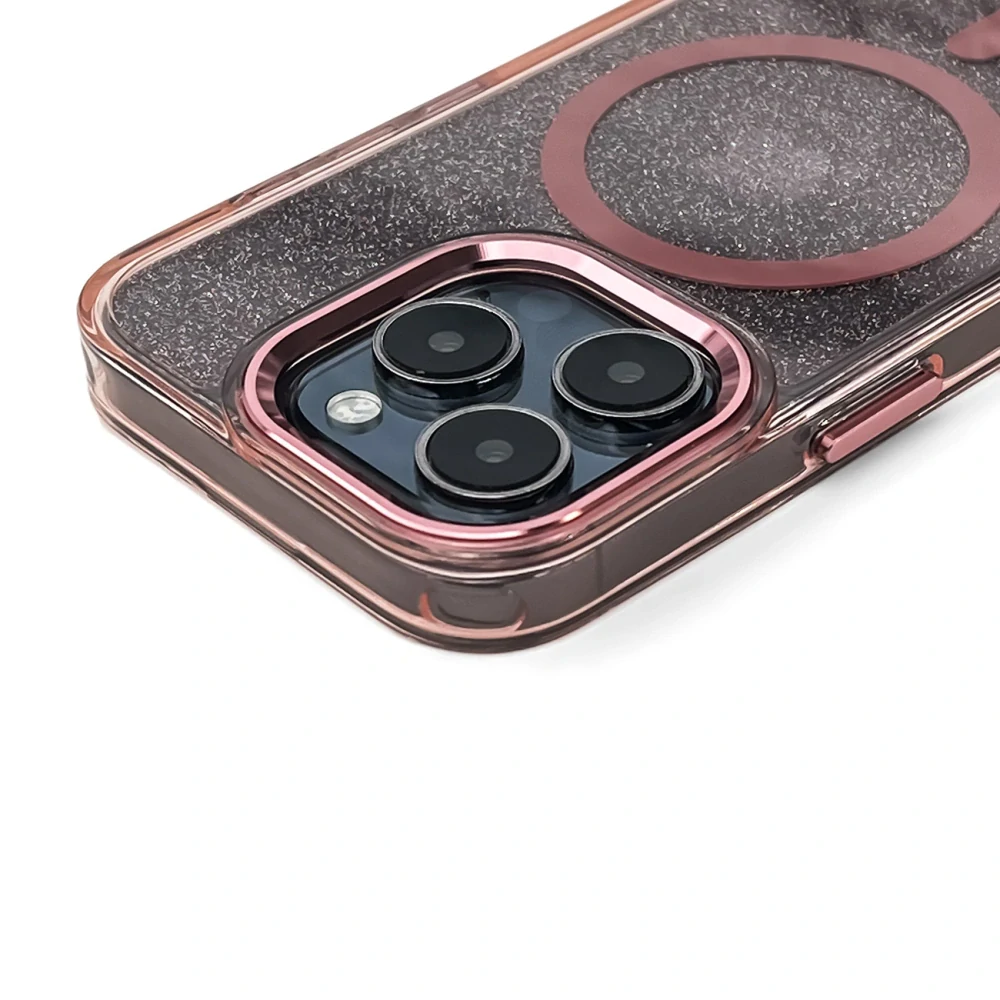 Třpytkové pouzdro Glitter Case s MagSafe - Apple iPhone 16 Pro - průhledné / růžové