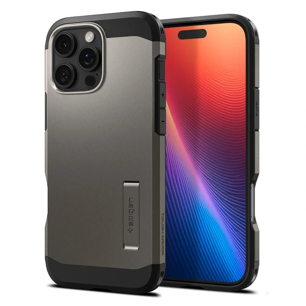 Odolné pouzdro SPIGEN Tough Armor Mag s MagSafe - Apple iPhone 16 Pro - Gunmetal se stojánkem