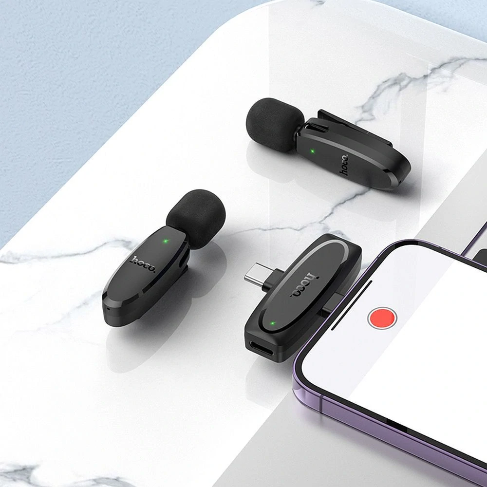 Bezdrátové klopové mikrofony HOCO L15 – 2× mikrofon, Lightning/USB-C