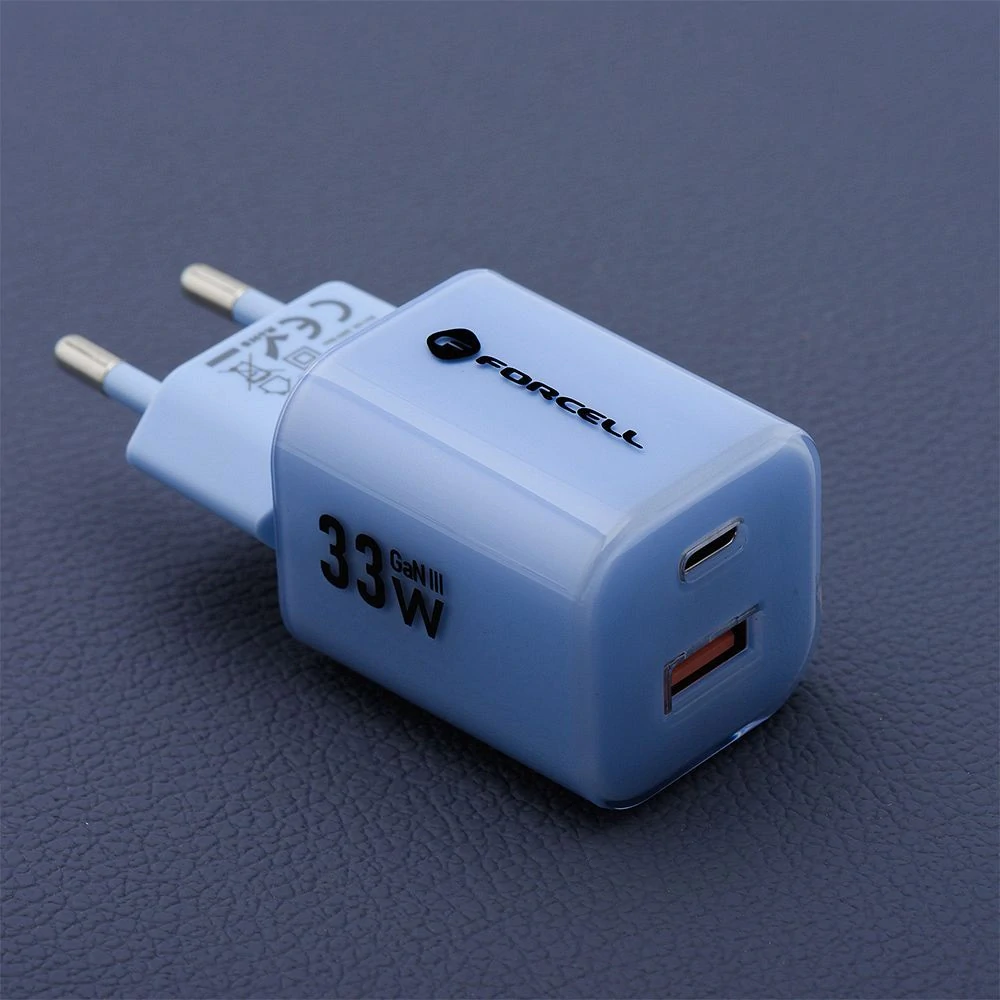 Nabíječka Forcell GaN III 33W + USB-C kabel - modrá