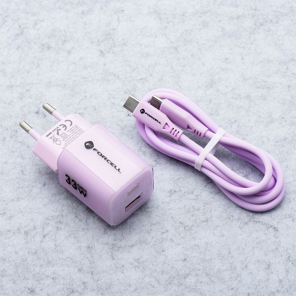 Nabíječka Forcell GaN III 33W + USB-C kabel - fialová