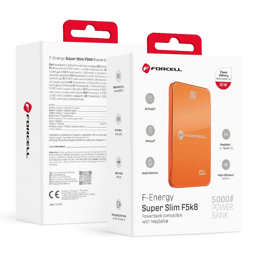 Powerbanka Forcell SuperSlim F5K8 MagSafe 5000mAh oranžová