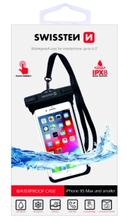 Vodotěsné pouzdro SWISSTEN WATERPROOF IPX8 pro mobilní telefony do 6,5" Black (8595217465213)