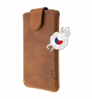 Univerzální kapsičkové hnědé kožené pouzdro FIXED Posh na mobily, pravá kůže, vel. 6XL
