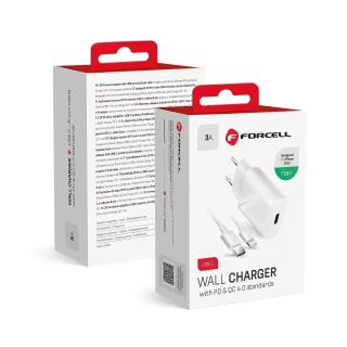 Rozpojitelná rychlá nabíječka do sítě FORCELL s konektorem Apple Lightning 3A 20W QC 4.0 pro iPhone 12