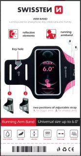Sportovní pouzdro na ruku na běhání SWISSTEN ARMBAND pro mobily do 6" růžové